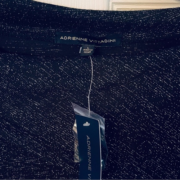Adrienne Vittadini Black with Silver Shimmer Long Sleeve Top with Button Accents - Picture 2 of 4